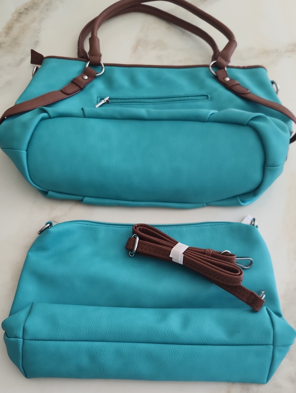Black Rivet Turquoise and Brown Two-Piece Tote Set - Picture 4 of 5